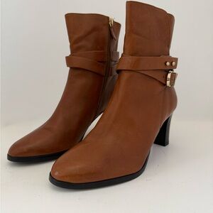 GRIGIARANCIO Made in Italy Leather Booties Cognac Buckle Strap Heel EU39